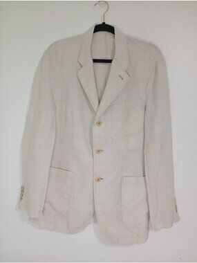 Zara Nature Beige Linen Blazer Mens Size 40 3-Button Notch Lapel Lightweight